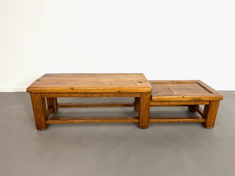 20th Century brutalist solid oak French side-table 1960s